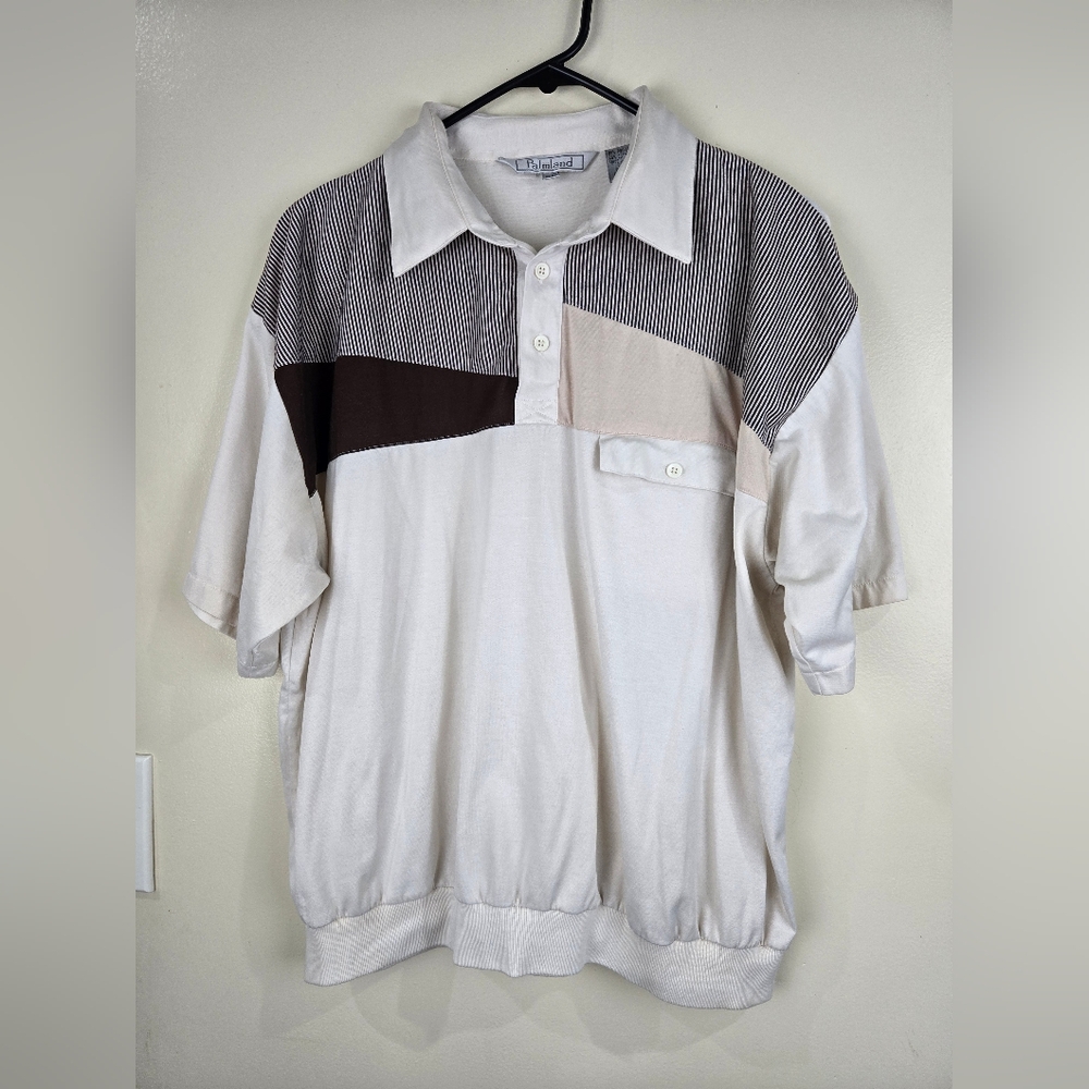 Vintage Palmland Beige and Brown Men's Polo Shirt Size XL